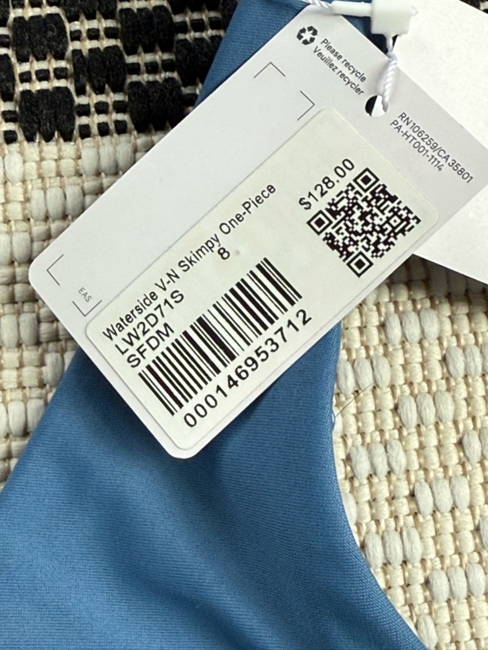 Lululemon Waterside V-Neck One Piece Swimsuit Blue Size 8 NWT - Picture 3 of 8